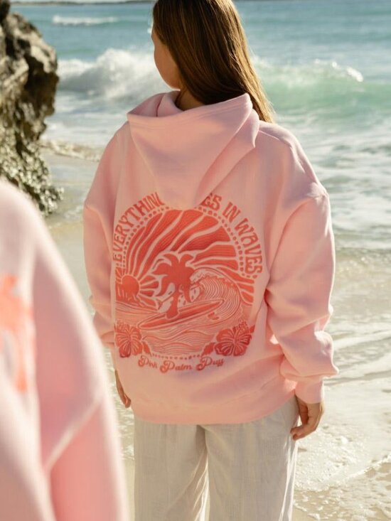 Pink Palm Puff Sweaters - NEW Pink Palm Puff Everything Comes in Waves Hoodie in Pink, Size M womens